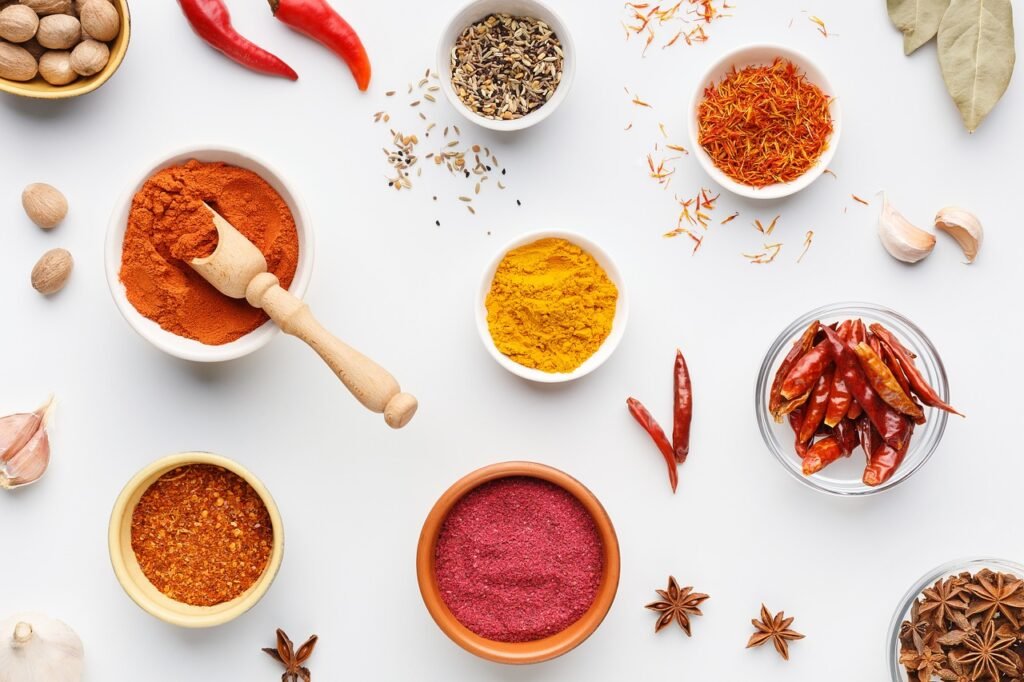 masala, spices, food, mise de place